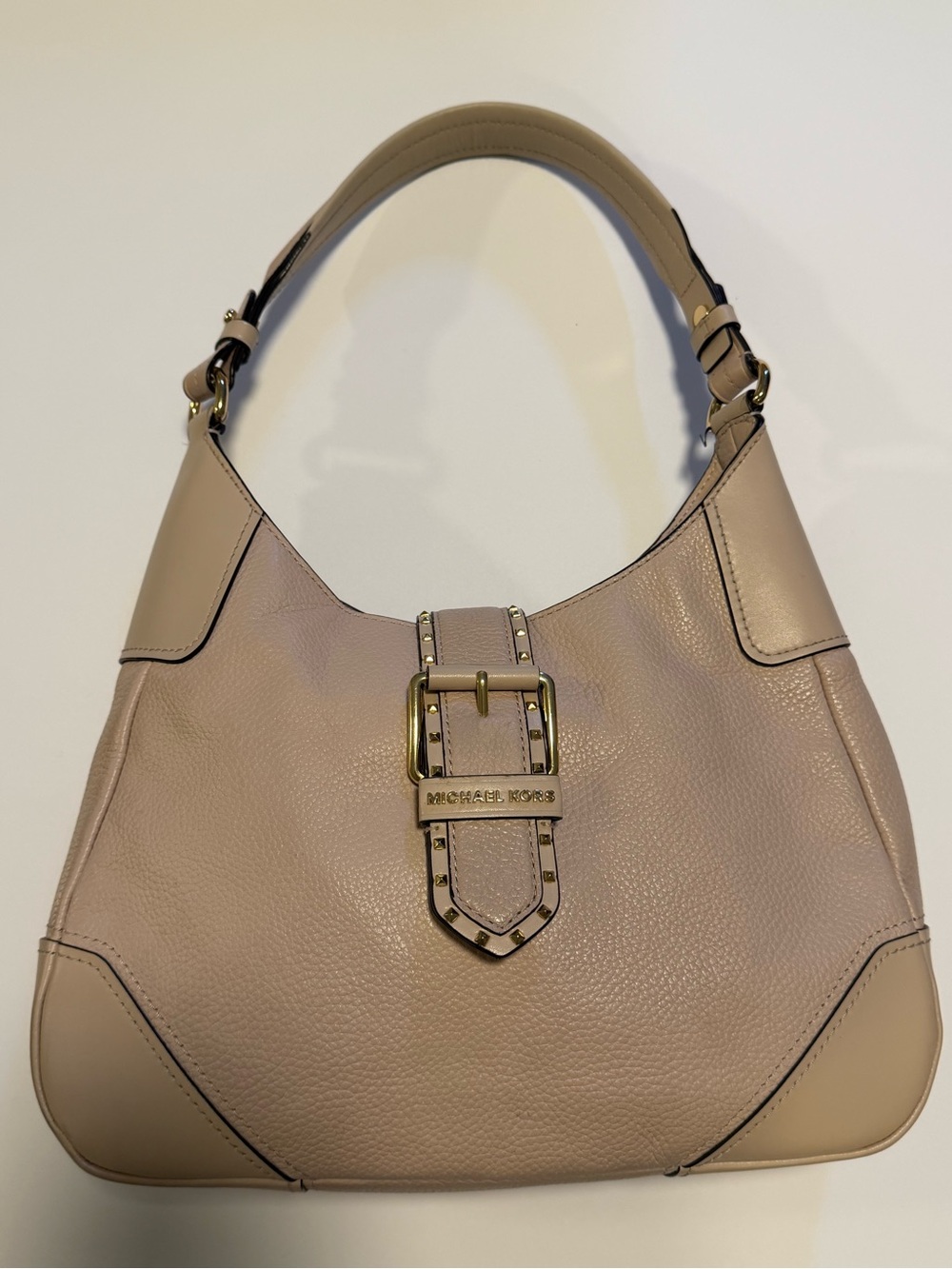 Michael Kors Taupe Leather Hobo Shoulder Bag with Gold Buckle